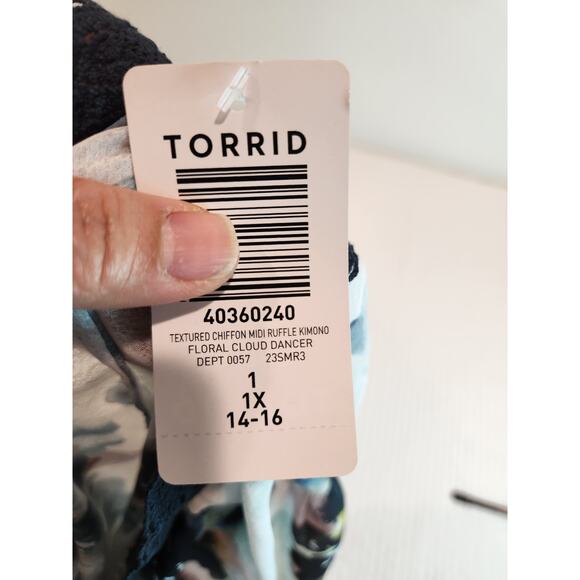 Torrid Chiffon Midi Ruffle Kimono 1X Floral Cloud Dancer Boho Layering NWT - Picture 4 of 8